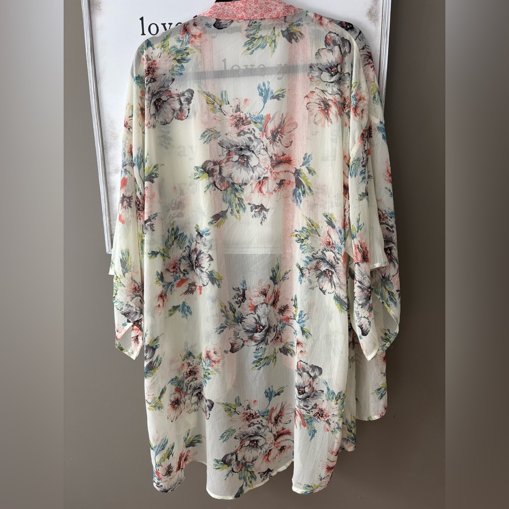 Sheer & Dreamy Watercolor Floral Boho Coverup with Wide Bell Sleeves.